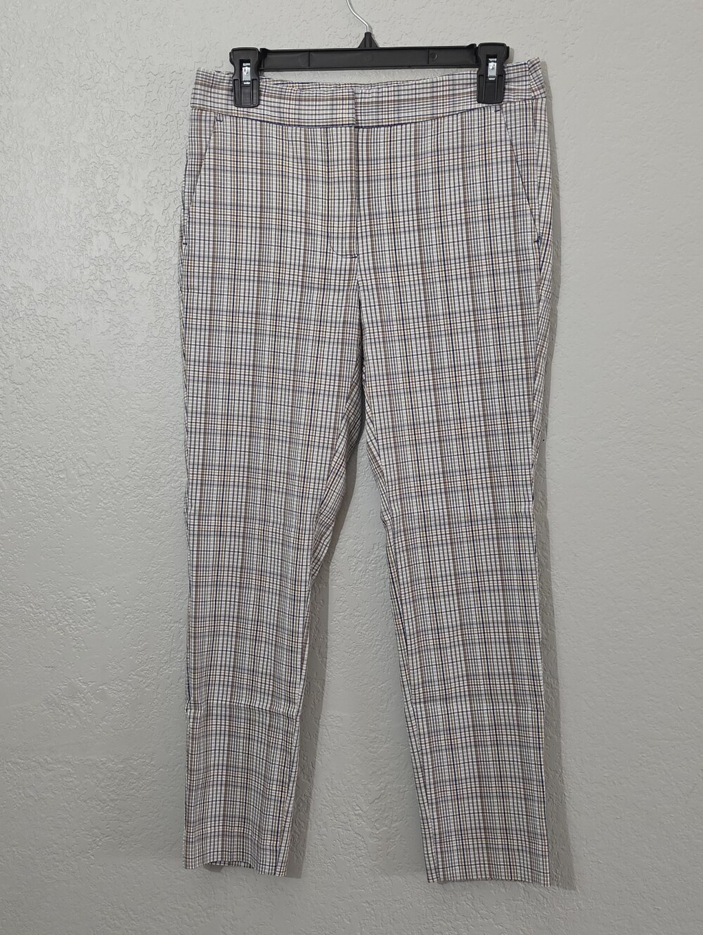 Zara Plaid Dress Pants, Tan, Navy, and White Ankle Stretch Mid Rise Womens M/28